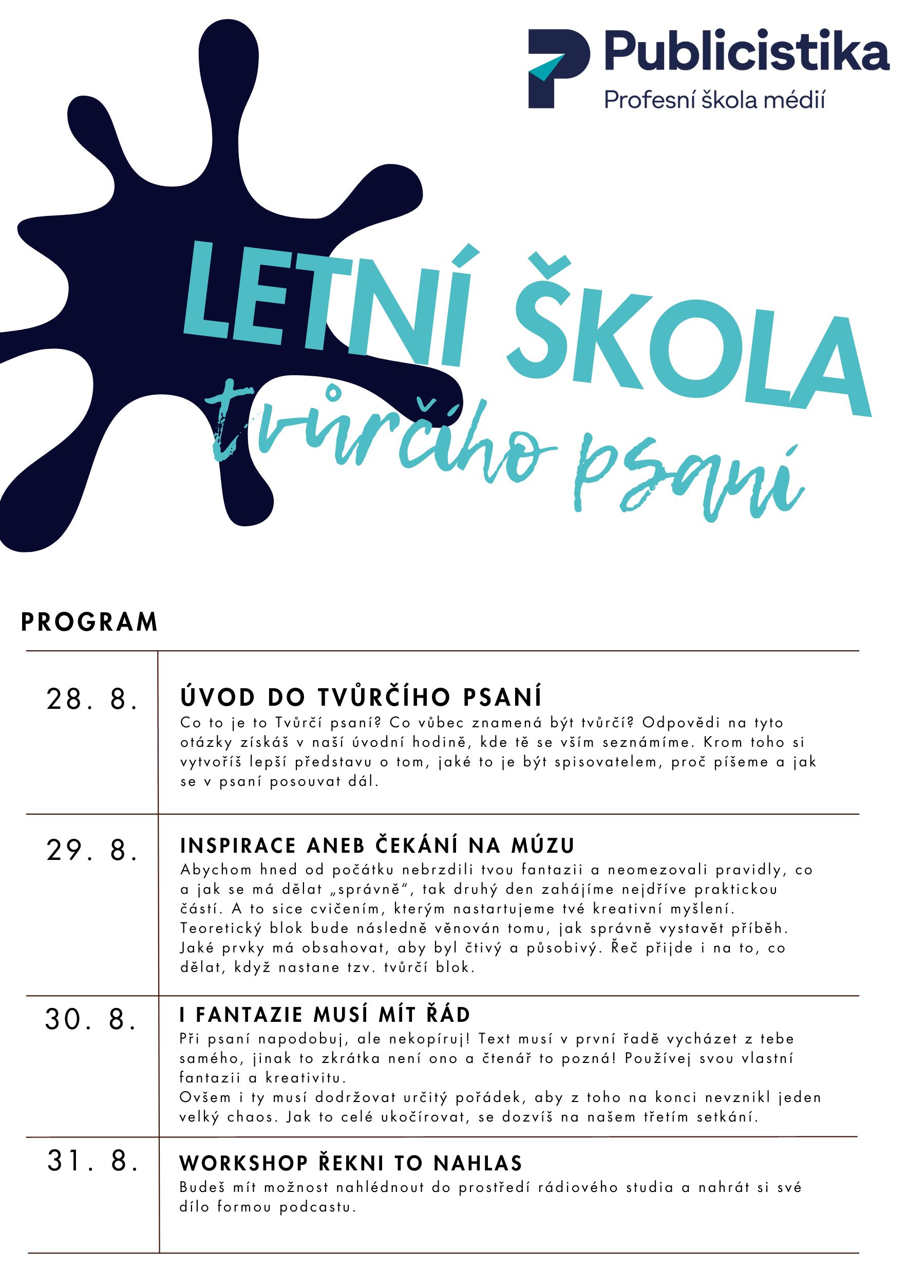 Program Letní školy tvůrčího psaní